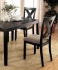 Brushed Black Solid wood 5pc Dining Set Table And 4x Chairs Brown Fabric Cushions Seats X-Cross Back Design Chairs Dining Room