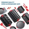 US Non-stick Bakeware Set, Carbon Steel, Oven Safe, Silicone Handles, Baking Kit, 15 Pcs