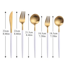 5pcs White Gold Cutlery Set Dinner Fork Spoon Table Knife Dessert Steel Fork Forks Knives Spoons Tableware Set Drop Shipping (Color: WHITE GOLD)