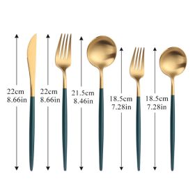 5pcs White Gold Cutlery Set Dinner Fork Spoon Table Knife Dessert Steel Fork Forks Knives Spoons Tableware Set Drop Shipping (Color: DARK GREEN GOLD)