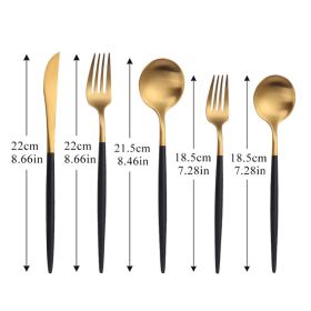 5pcs White Gold Cutlery Set Dinner Fork Spoon Table Knife Dessert Steel Fork Forks Knives Spoons Tableware Set Drop Shipping (Color: BLACK GOLD)