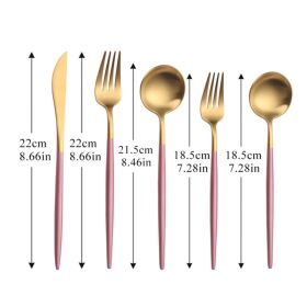 5pcs White Gold Cutlery Set Dinner Fork Spoon Table Knife Dessert Steel Fork Forks Knives Spoons Tableware Set Drop Shipping (Color: PINK GOLD)