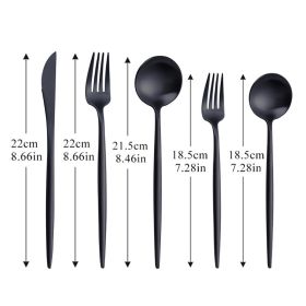 5pcs White Gold Cutlery Set Dinner Fork Spoon Table Knife Dessert Steel Fork Forks Knives Spoons Tableware Set Drop Shipping (Color: Black)