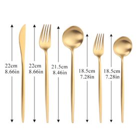 5pcs White Gold Cutlery Set Dinner Fork Spoon Table Knife Dessert Steel Fork Forks Knives Spoons Tableware Set Drop Shipping (Color: GOLD)