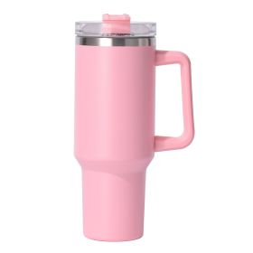 40oz large capacity tumbler, With Handle And Straw Lid (Color: light Rosy)