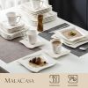 MALACASA Amparo 30/60 Piece White Porcelain Dinnerware Set Cups Saucers Dessert Soup Dinner Plates Service for 6/12 Persone